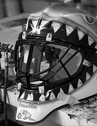 Shark NHL goalie helmet